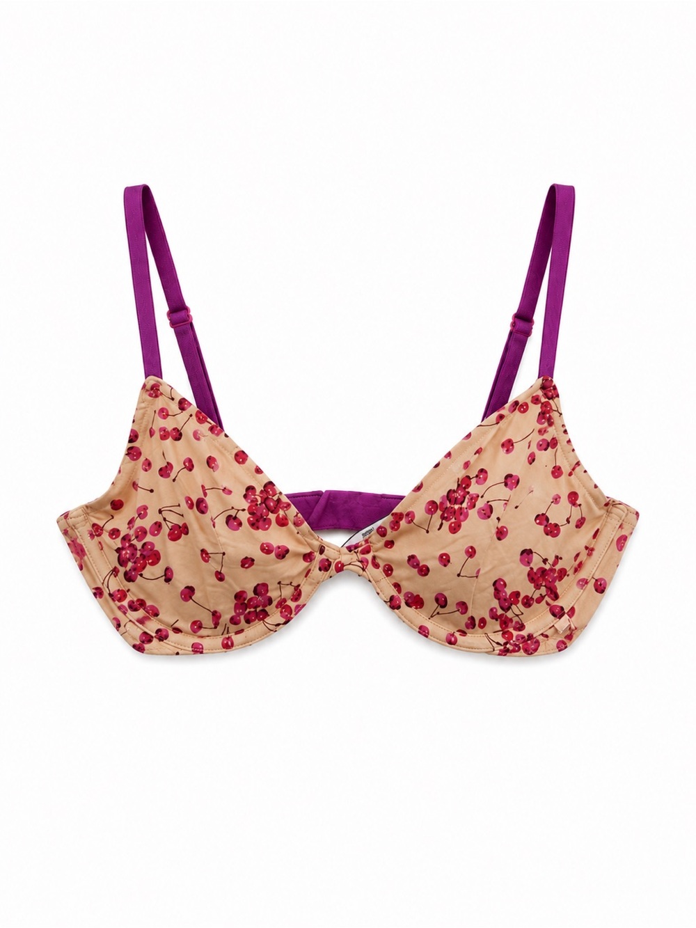Victoria's Secret Cherry Print Bra Unlined Underwire Demi Size 32D Sheer